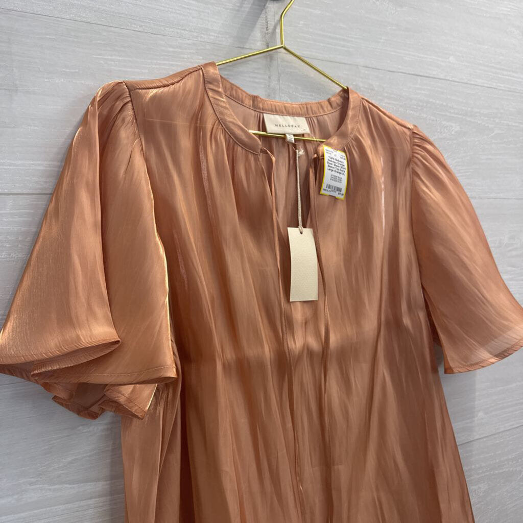 Melloday Orange Sheer Sheen Short Sleeve Top Extra Large