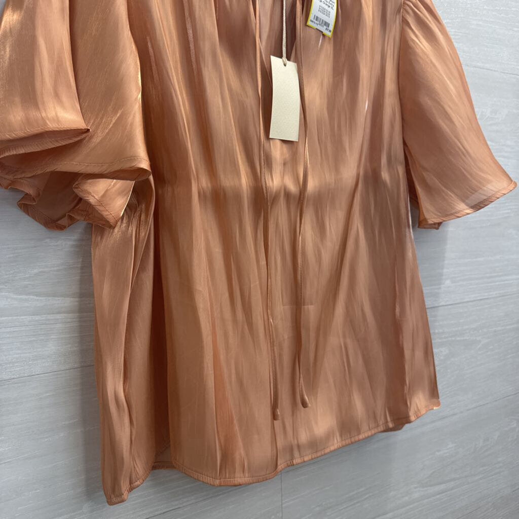 Melloday Orange Sheer Sheen Short Sleeve Top Extra Large