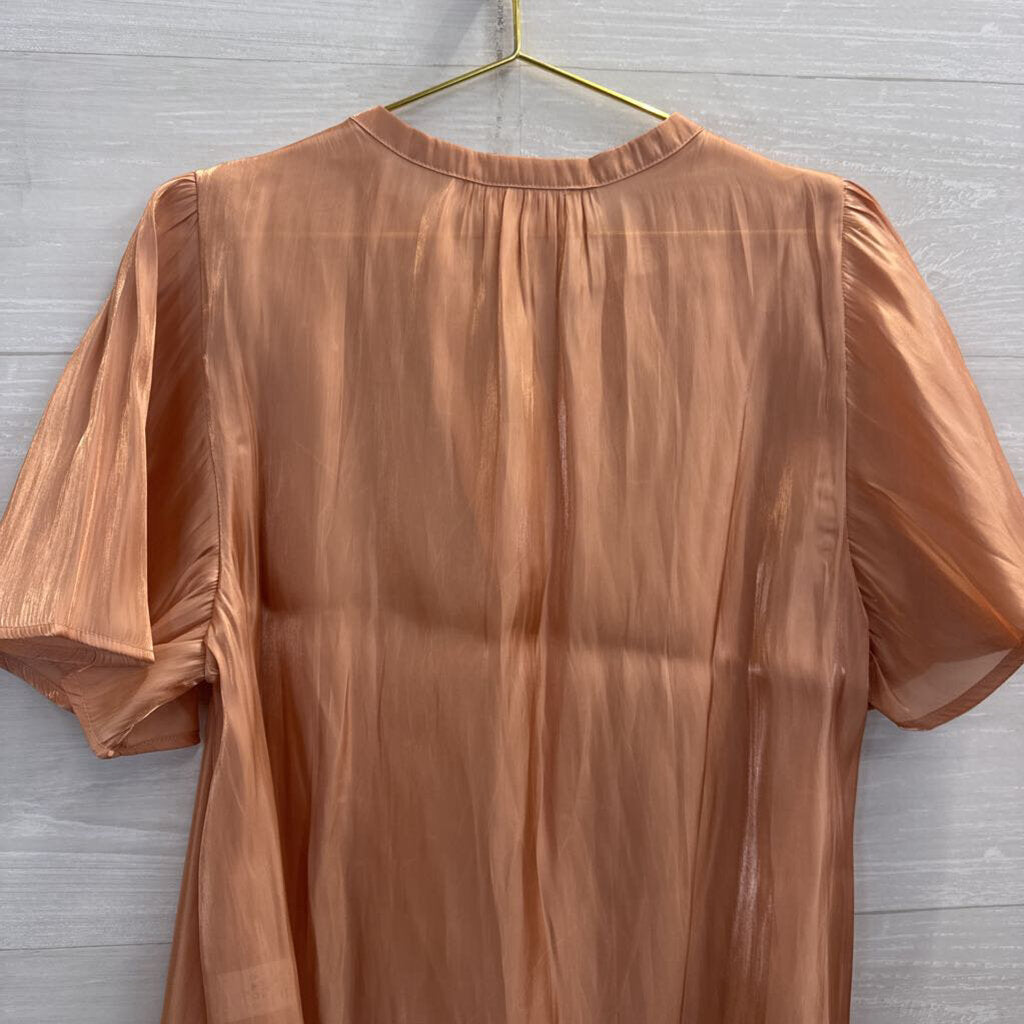 Melloday Orange Sheer Sheen Short Sleeve Top Extra Large