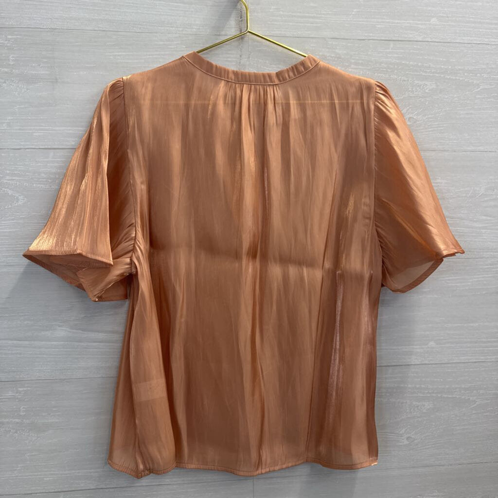 Melloday Orange Sheer Sheen Short Sleeve Top Extra Large