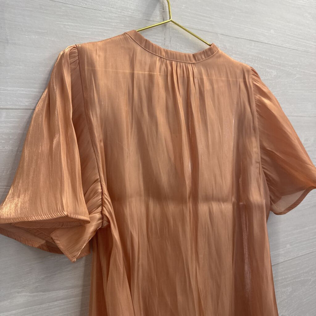 Melloday Orange Sheer Sheen Short Sleeve Top Extra Large
