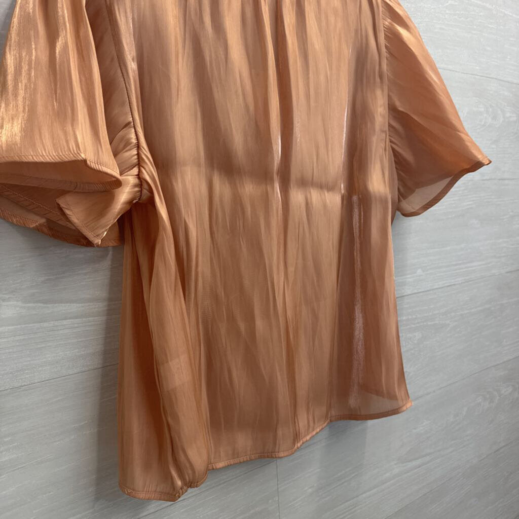 Melloday Orange Sheer Sheen Short Sleeve Top Extra Large