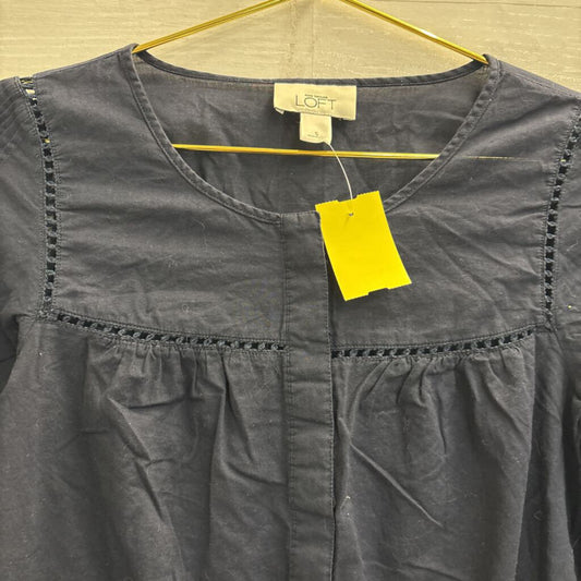 Loft Navy Long Sleeve Half Button Front Top Small