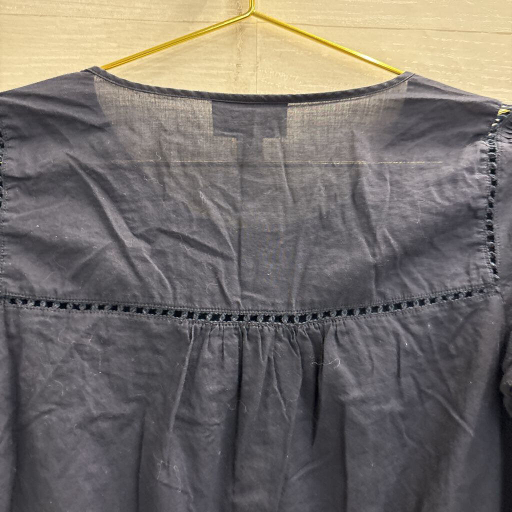 Loft Navy Long Sleeve Half Button Front Top Small