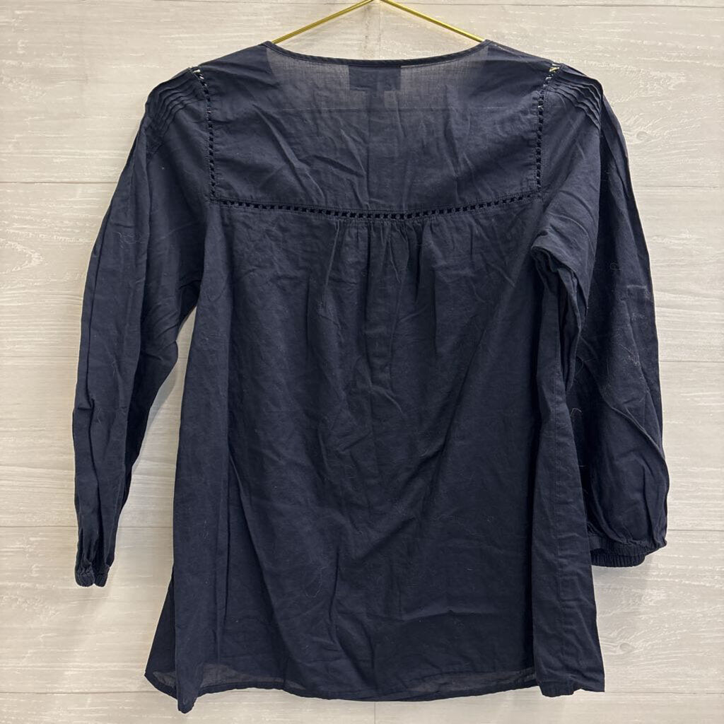 Loft Navy Long Sleeve Half Button Front Top Small