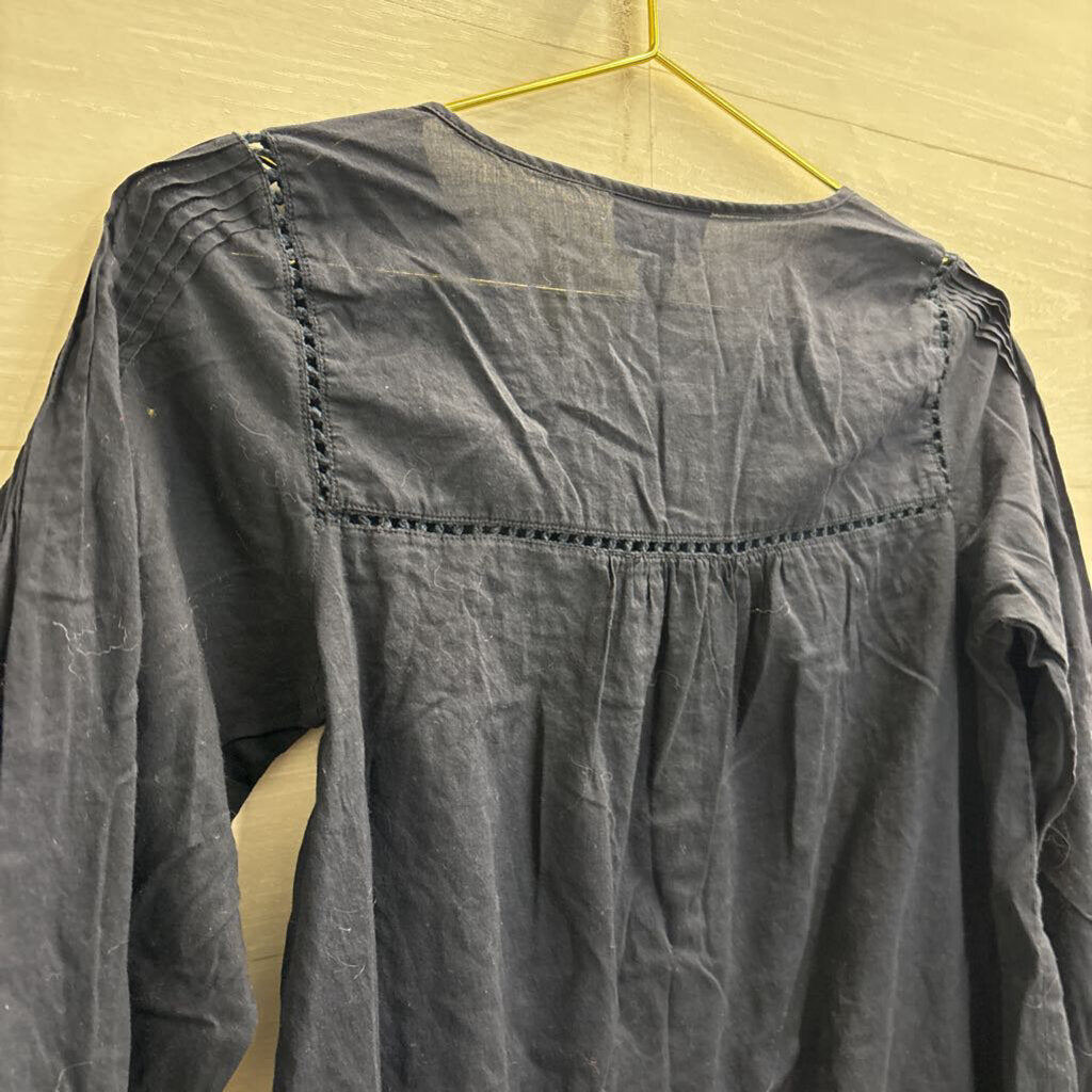 Loft Navy Long Sleeve Half Button Front Top Small