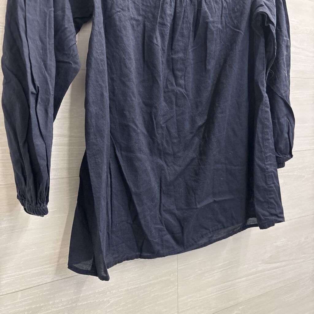 Loft Navy Long Sleeve Half Button Front Top Small