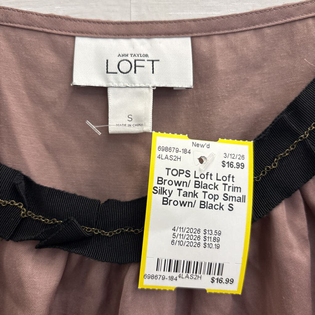 Loft Brown/ Black Trim Silky Tank Top Small