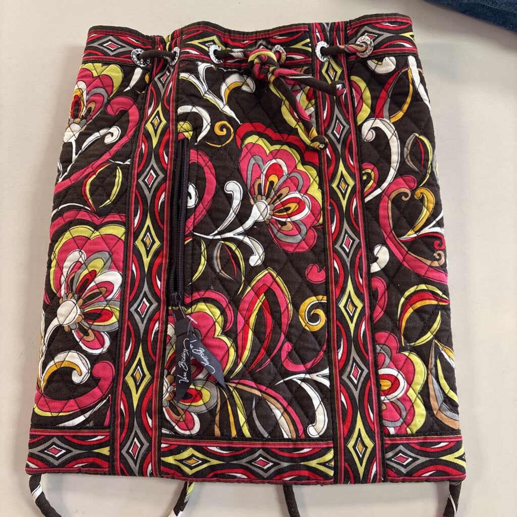 Vera Bradley Brown/ Multi Quilted Print Drawstring Backpack