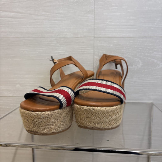 Madden Girl Brown/ Red/ Navy Strap Espadrille Platform Sandals 7
