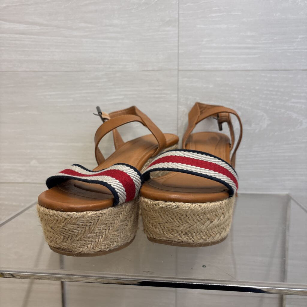 Madden Girl Brown/ Red/ Navy Strap Espadrille Platform Sandals 7