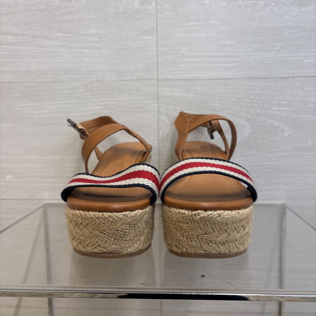 Madden Girl Brown/ Red/ Navy Strap Espadrille Platform Sandals 7