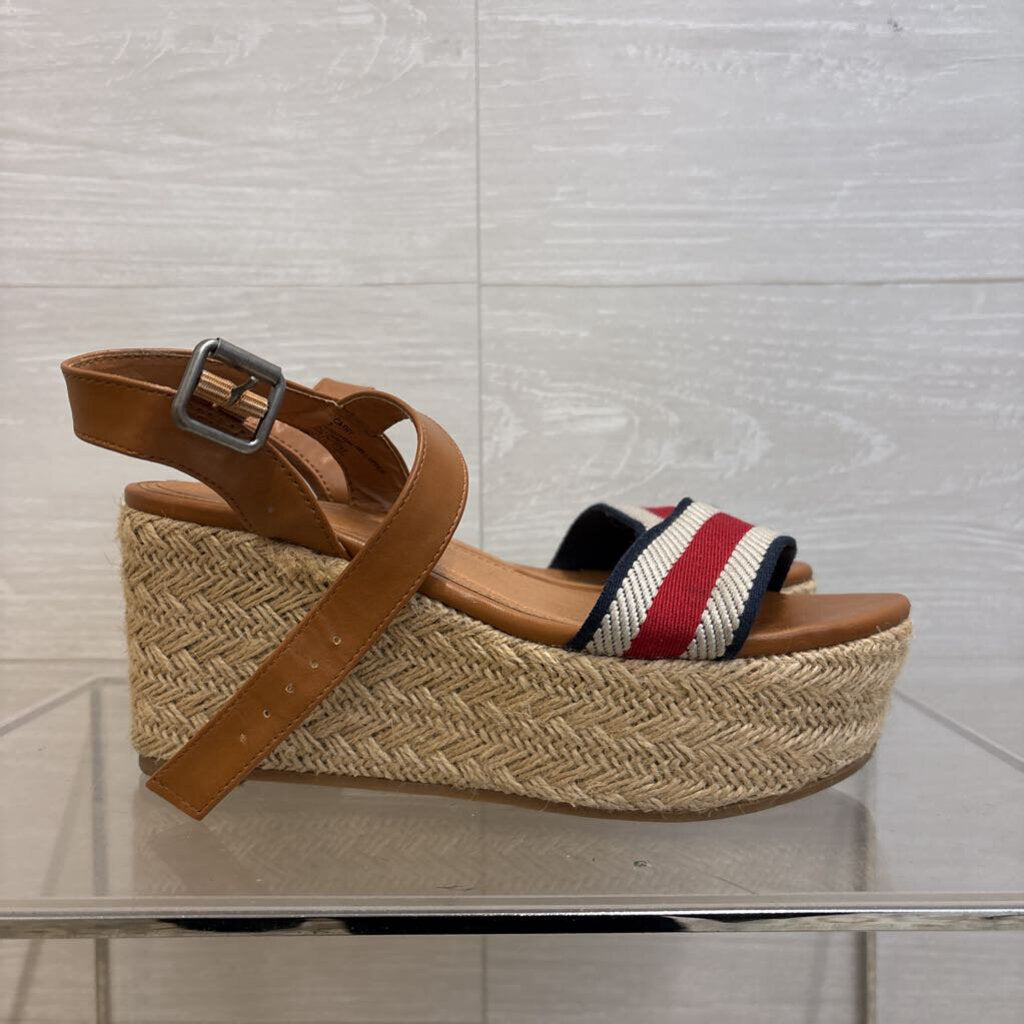 Madden Girl Brown/ Red/ Navy Strap Espadrille Platform Sandals 7