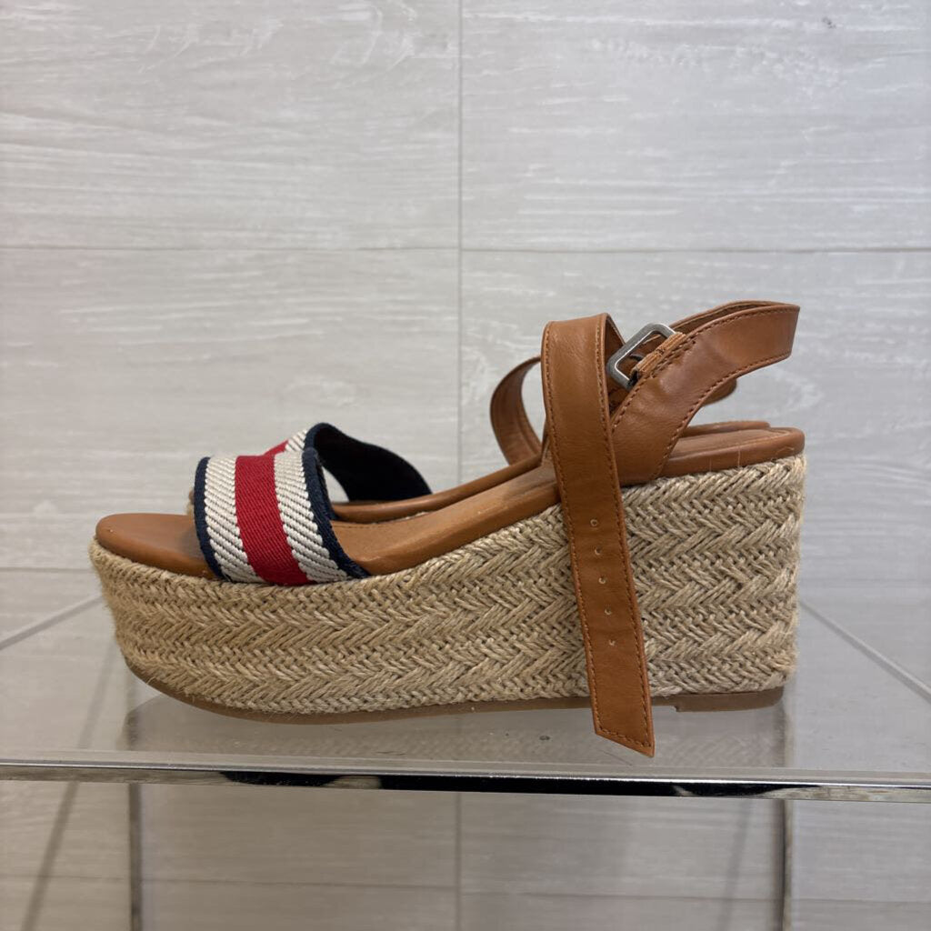 Madden Girl Brown/ Red/ Navy Strap Espadrille Platform Sandals 7