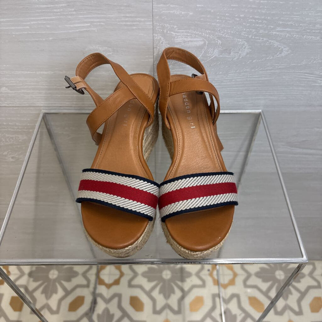 Madden Girl Brown/ Red/ Navy Strap Espadrille Platform Sandals 7