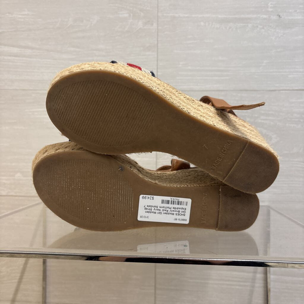 Madden Girl Brown/ Red/ Navy Strap Espadrille Platform Sandals 7
