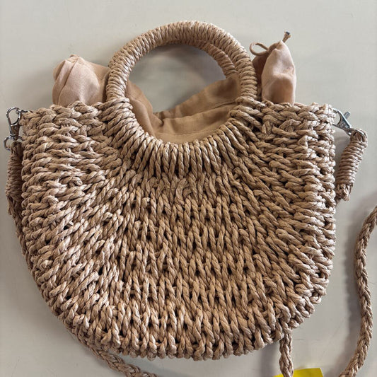 Brown Woven Straw Crossbody Purse