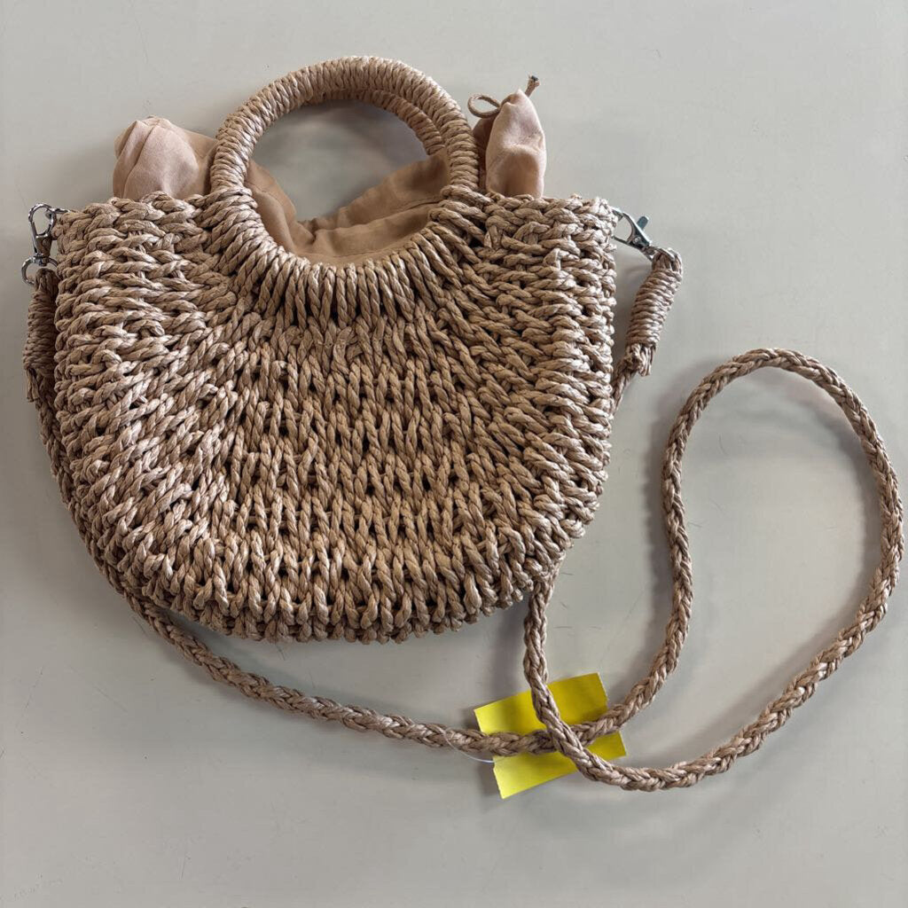 Brown Woven Straw Crossbody Purse