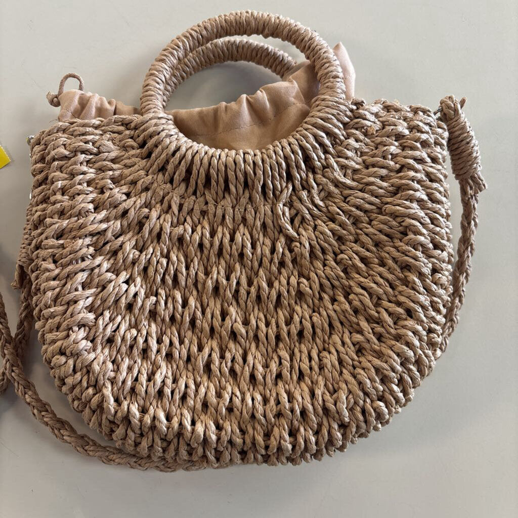 Brown Woven Straw Crossbody Purse