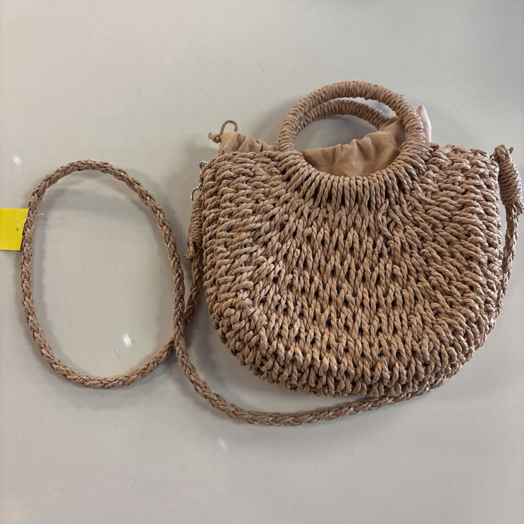 Brown Woven Straw Crossbody Purse