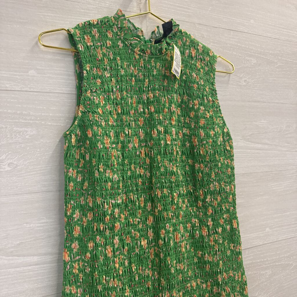 French Connection Green/ Multi Smocked Sleeveless Dress Medium