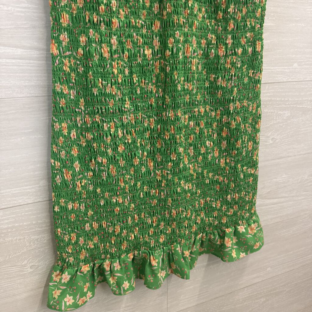 French Connection Green/ Multi Smocked Sleeveless Dress Medium