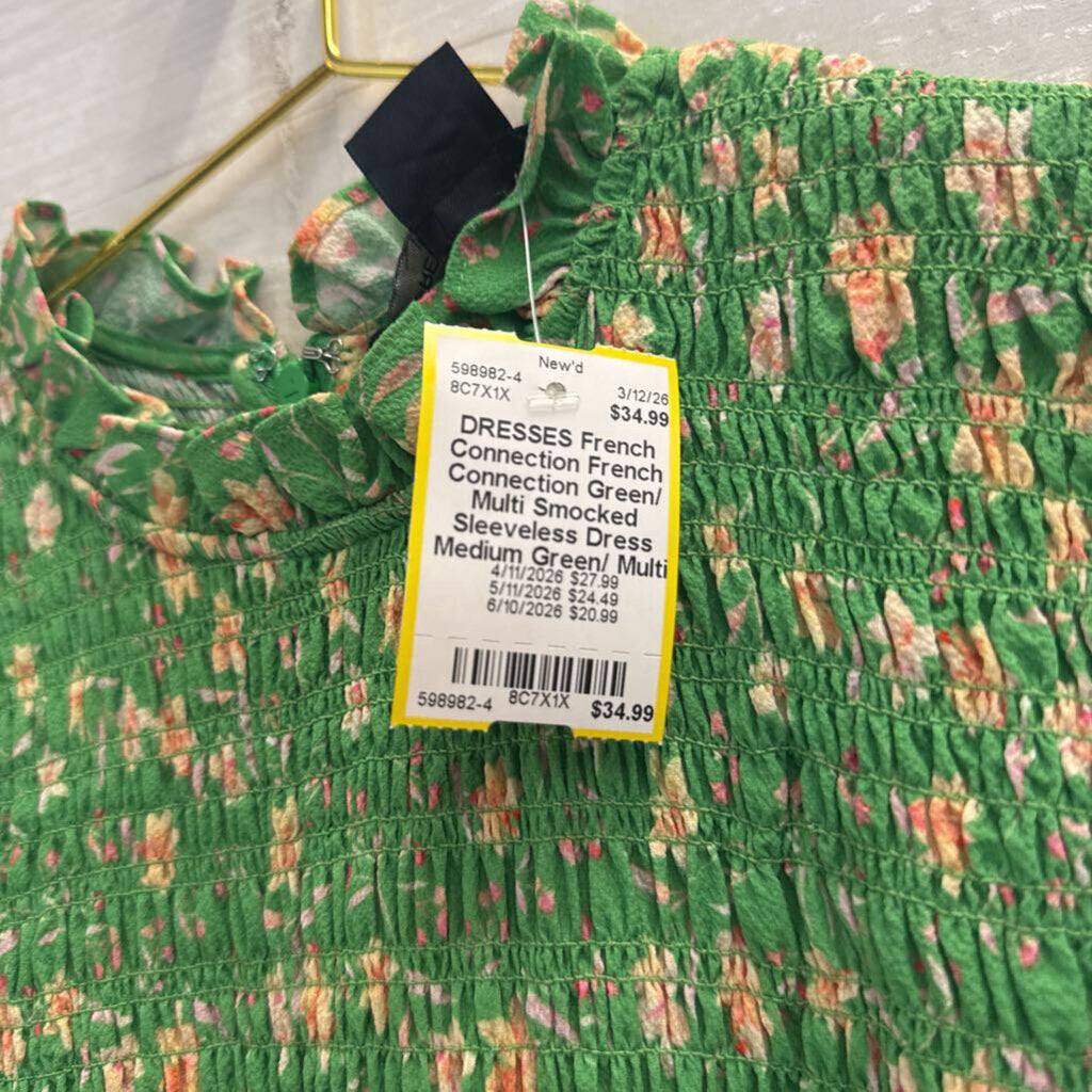French Connection Green/ Multi Smocked Sleeveless Dress Medium