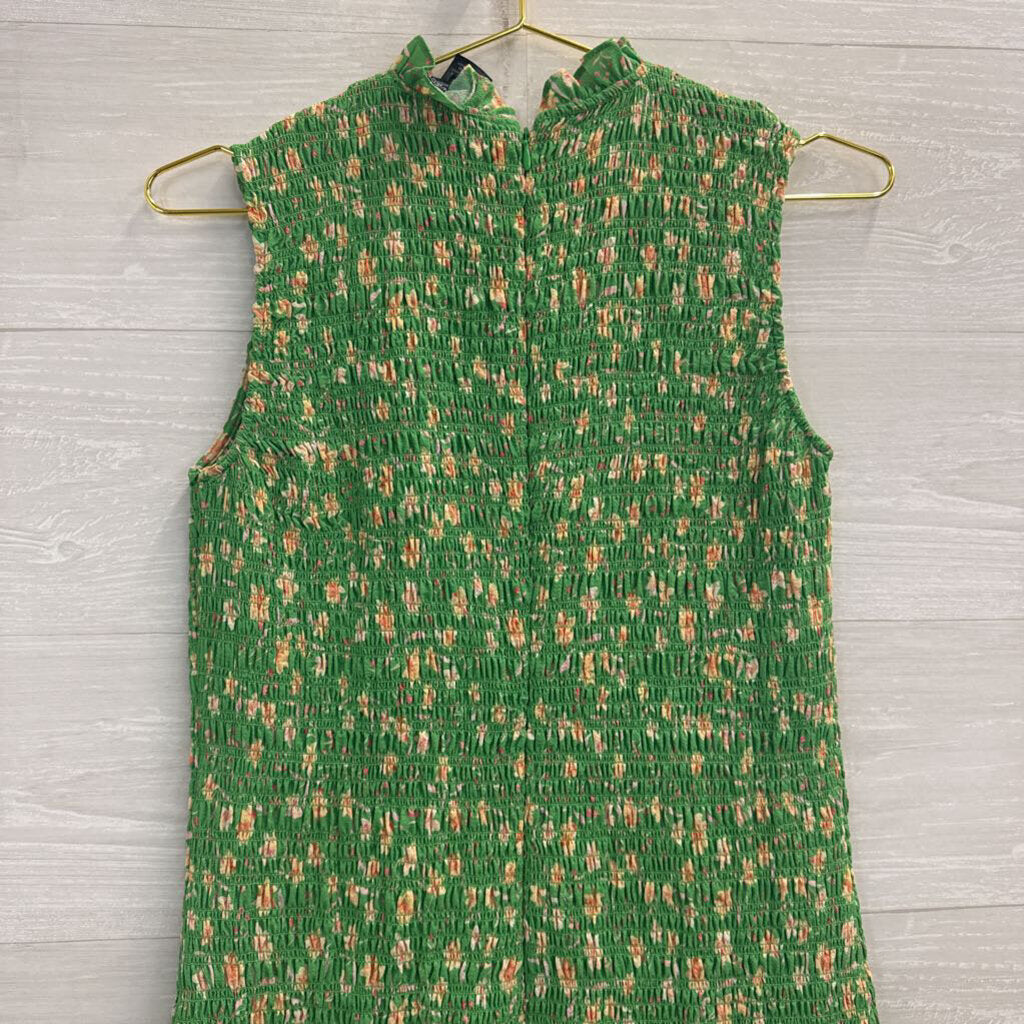 French Connection Green/ Multi Smocked Sleeveless Dress Medium