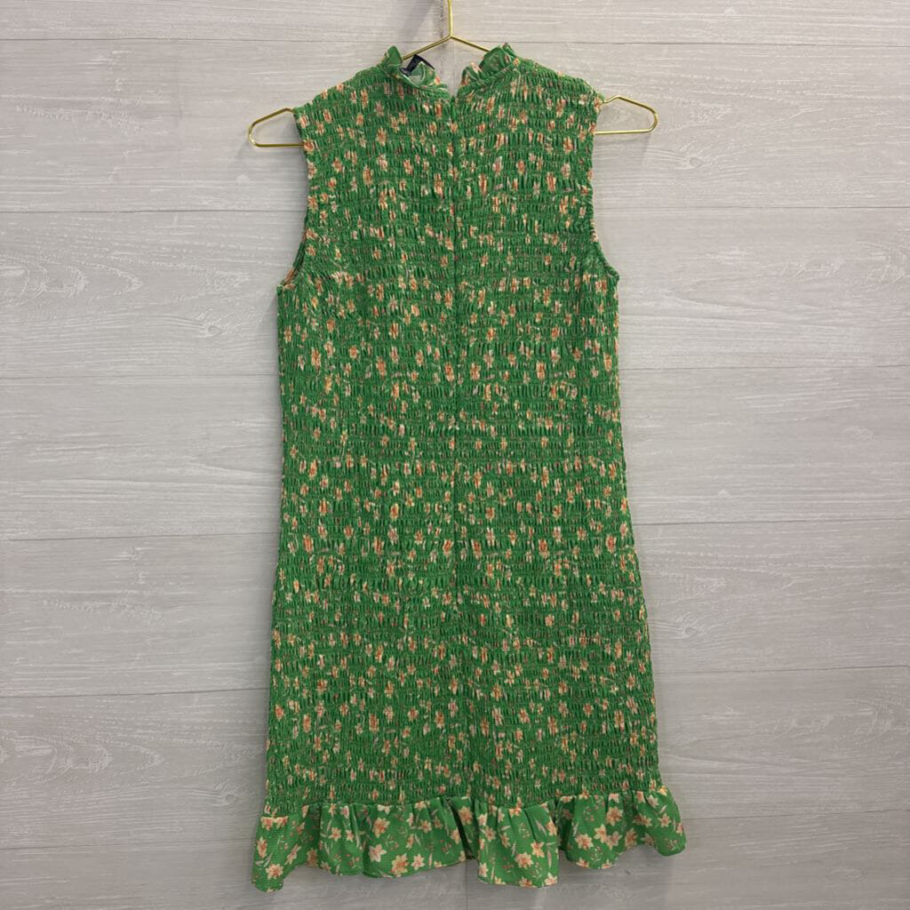 French Connection Green/ Multi Smocked Sleeveless Dress Medium