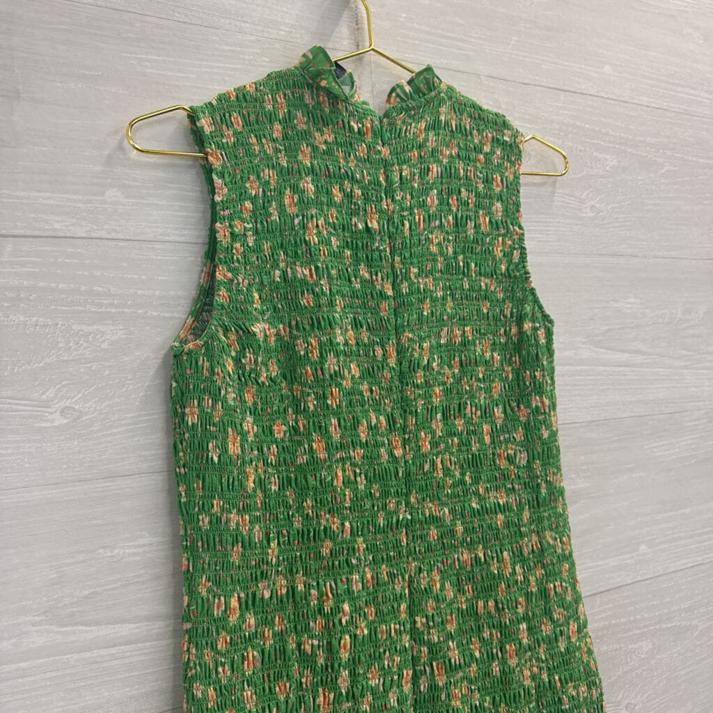 French Connection Green/ Multi Smocked Sleeveless Dress Medium