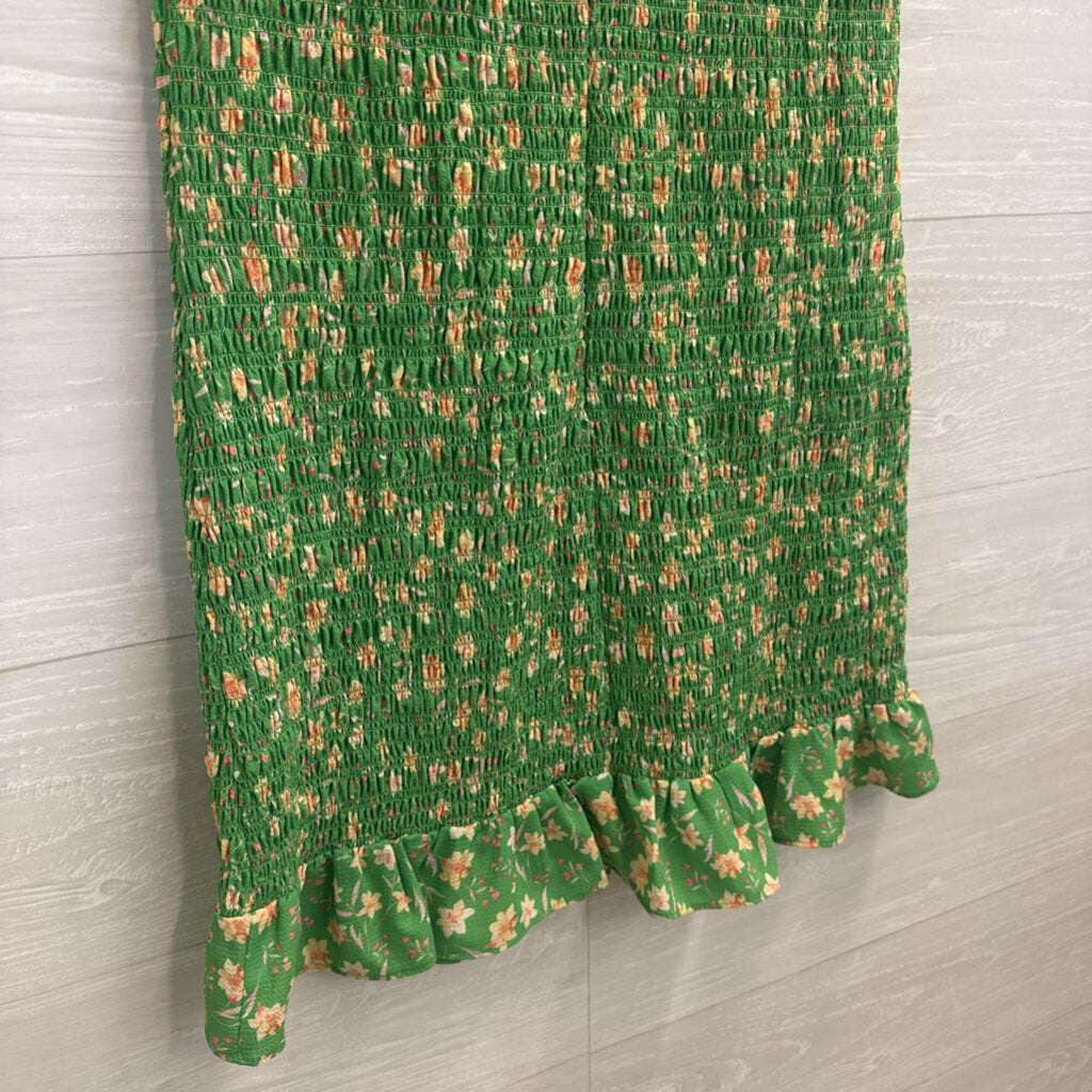 French Connection Green/ Multi Smocked Sleeveless Dress Medium