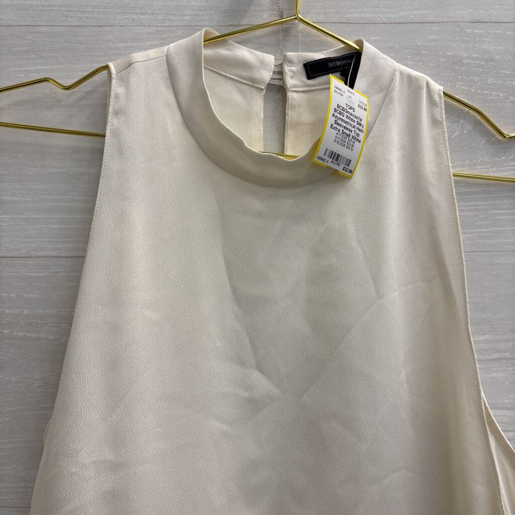 BCBG White Silky Asymmetrical Hem Sleeveless Top Extra Small