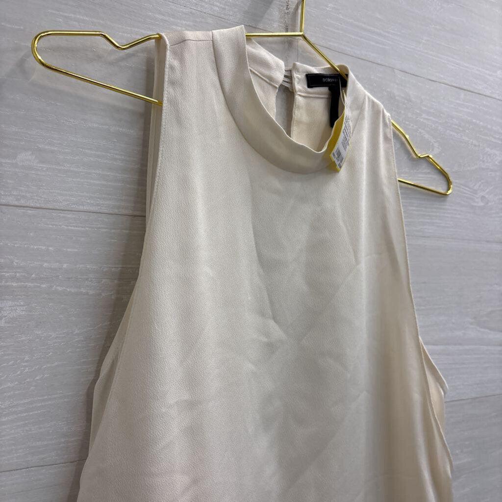 BCBG White Silky Asymmetrical Hem Sleeveless Top Extra Small