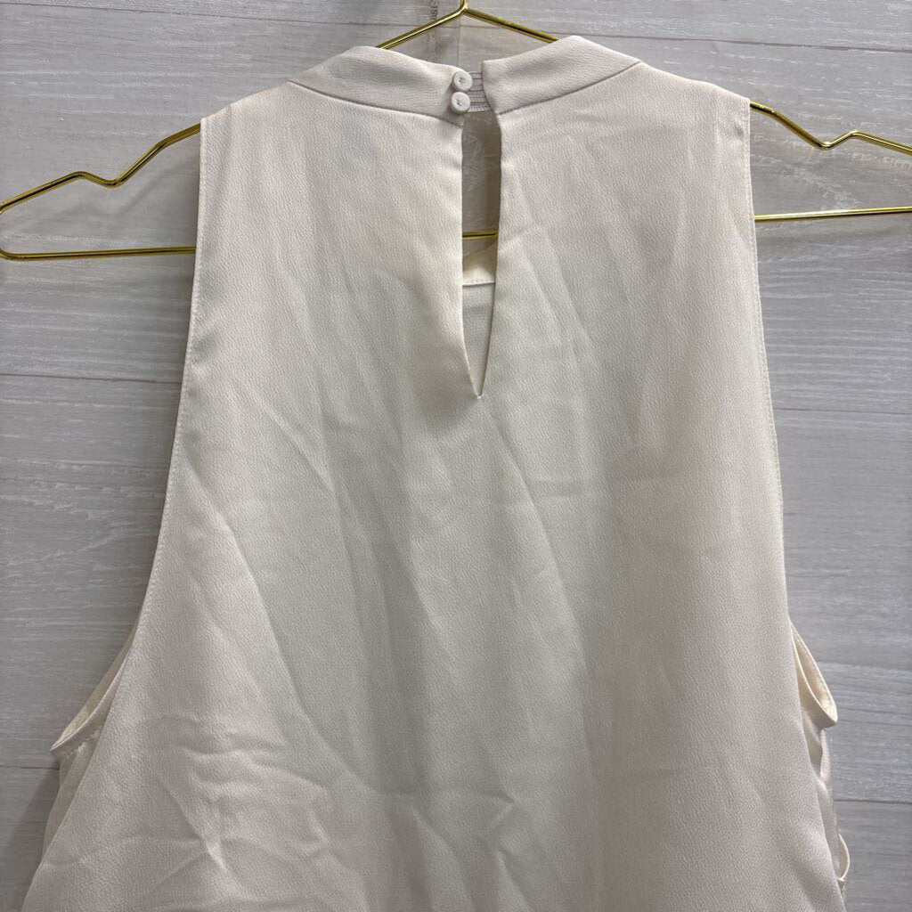 BCBG White Silky Asymmetrical Hem Sleeveless Top Extra Small
