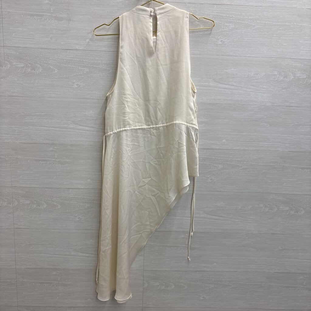 BCBG White Silky Asymmetrical Hem Sleeveless Top Extra Small