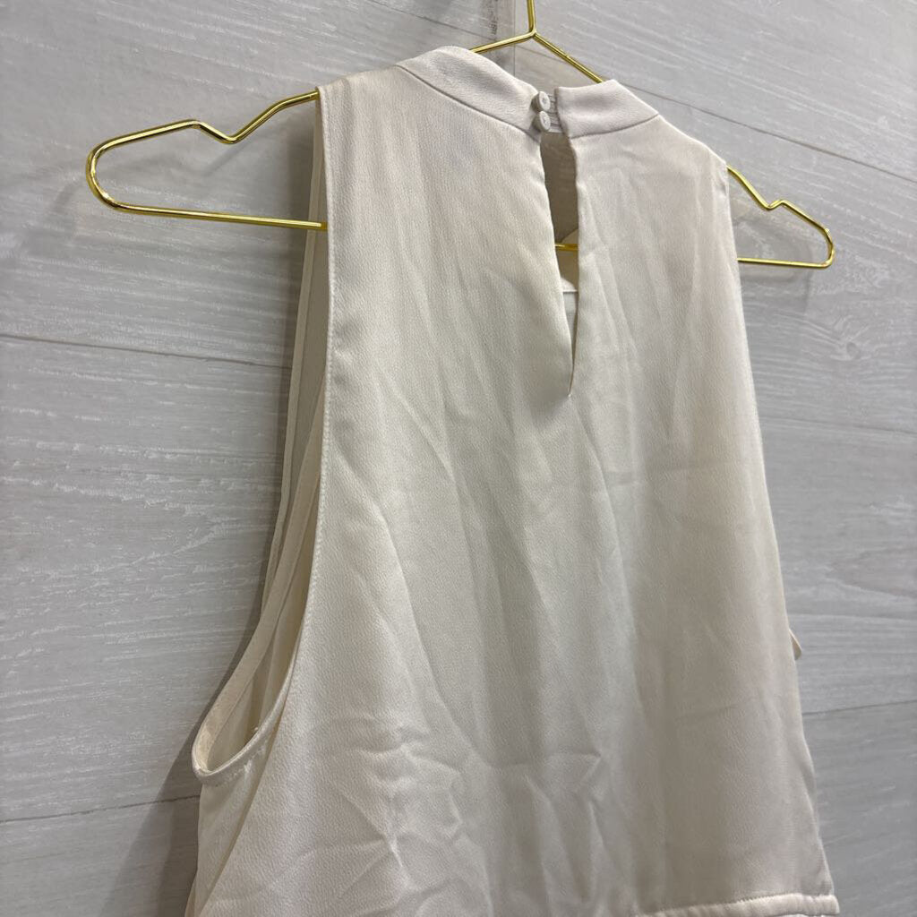 BCBG White Silky Asymmetrical Hem Sleeveless Top Extra Small