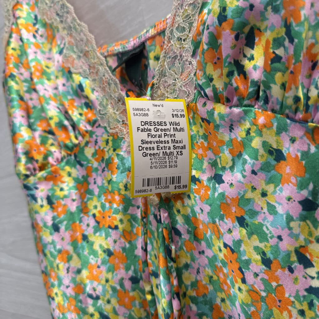 Green/ Multi Floral Print Sleeveless Maxi Dress Extra Small