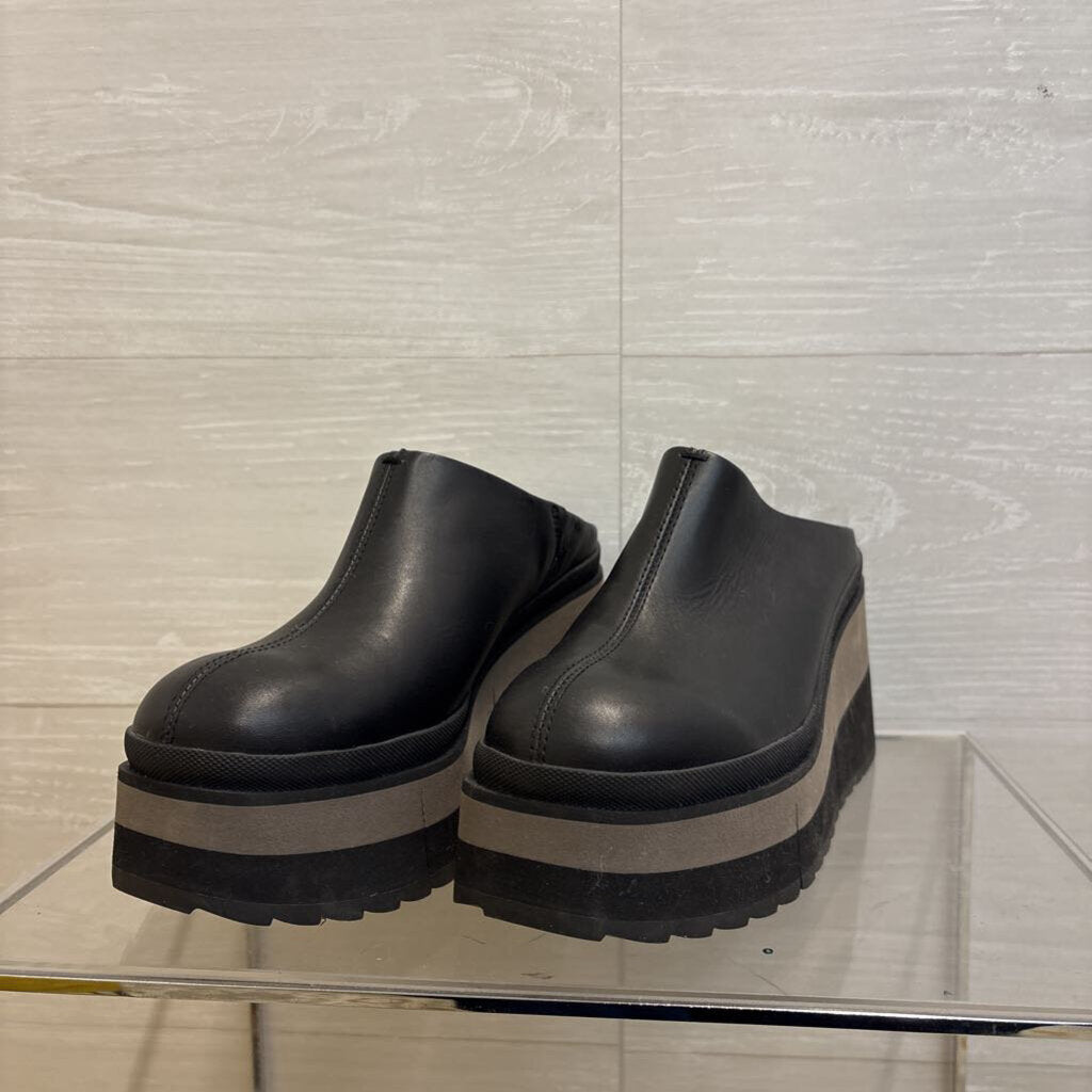 Naked Feet Black Leather Platform Coach Clogs 7