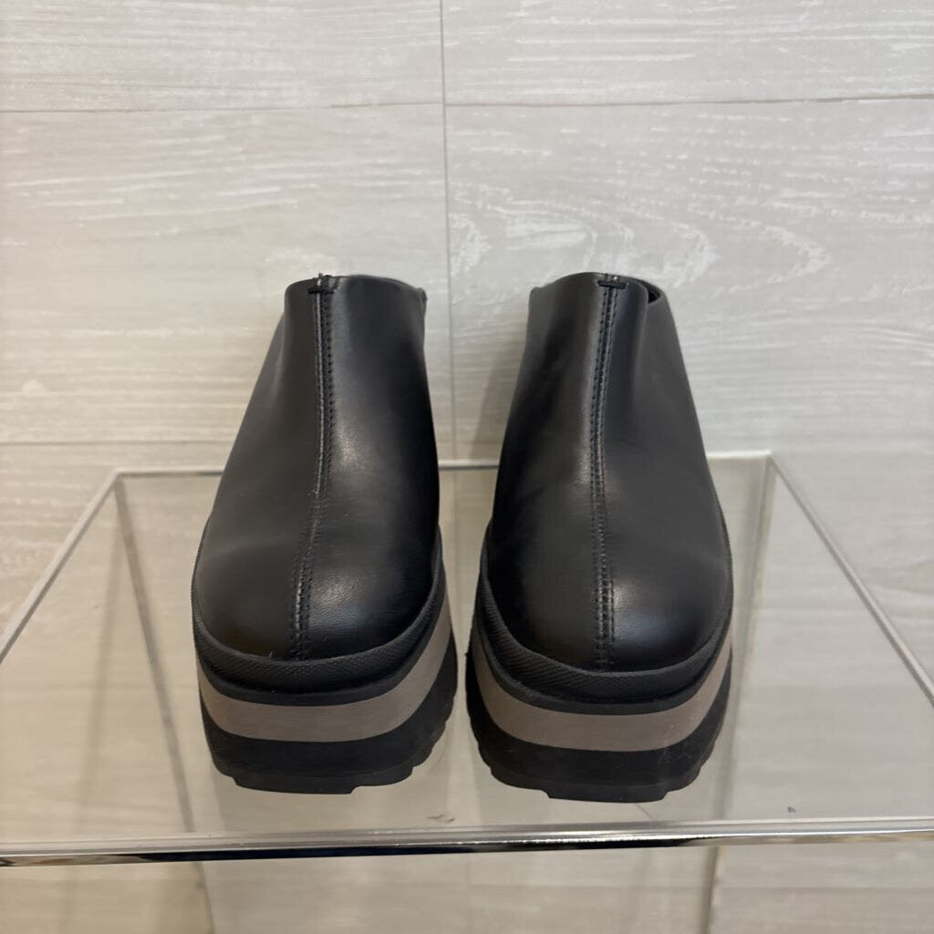Naked Feet Black Leather Platform Coach Clogs 7