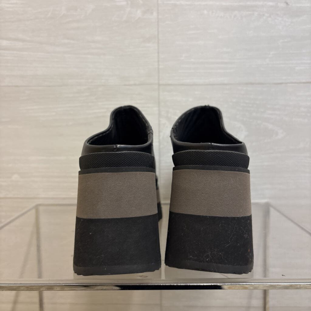 Naked Feet Black Leather Platform Coach Clogs 7