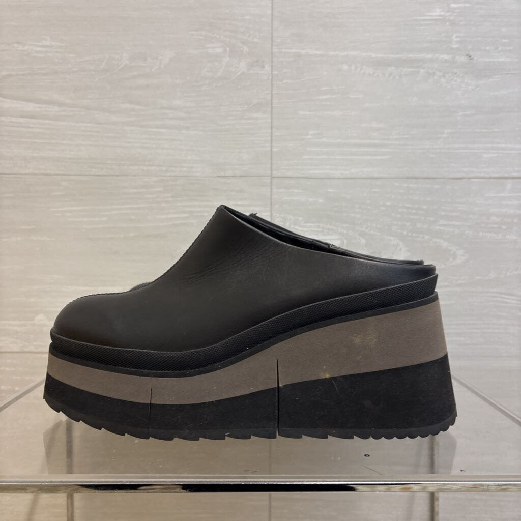 Naked Feet Black Leather Platform Coach Clogs 7
