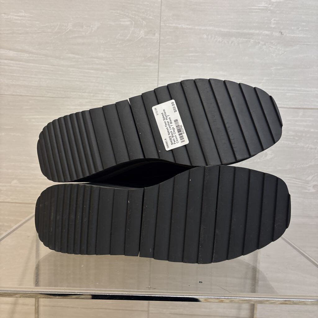 Naked Feet Black Leather Platform Coach Clogs 7