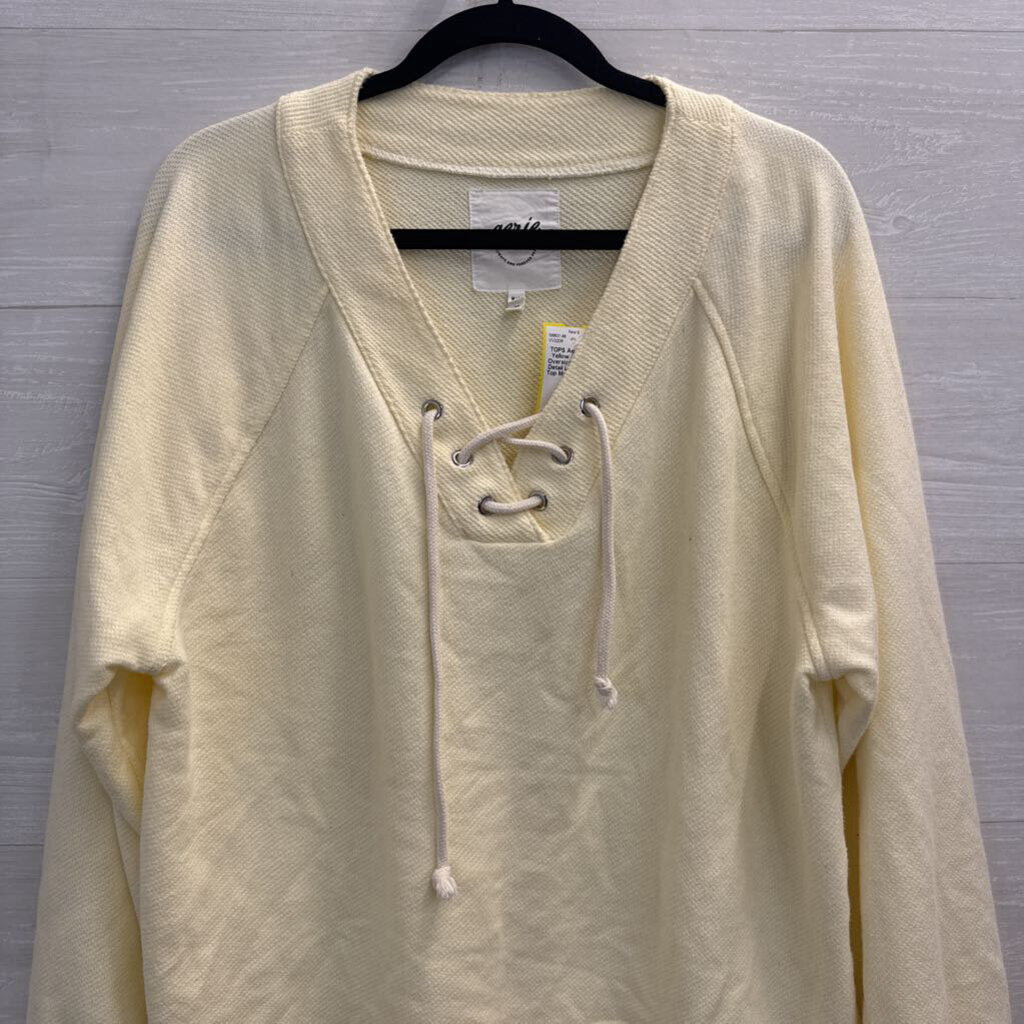 Aerie Yellow Textured Oversized Lace Up Detail Long Sleeve Top Medium
