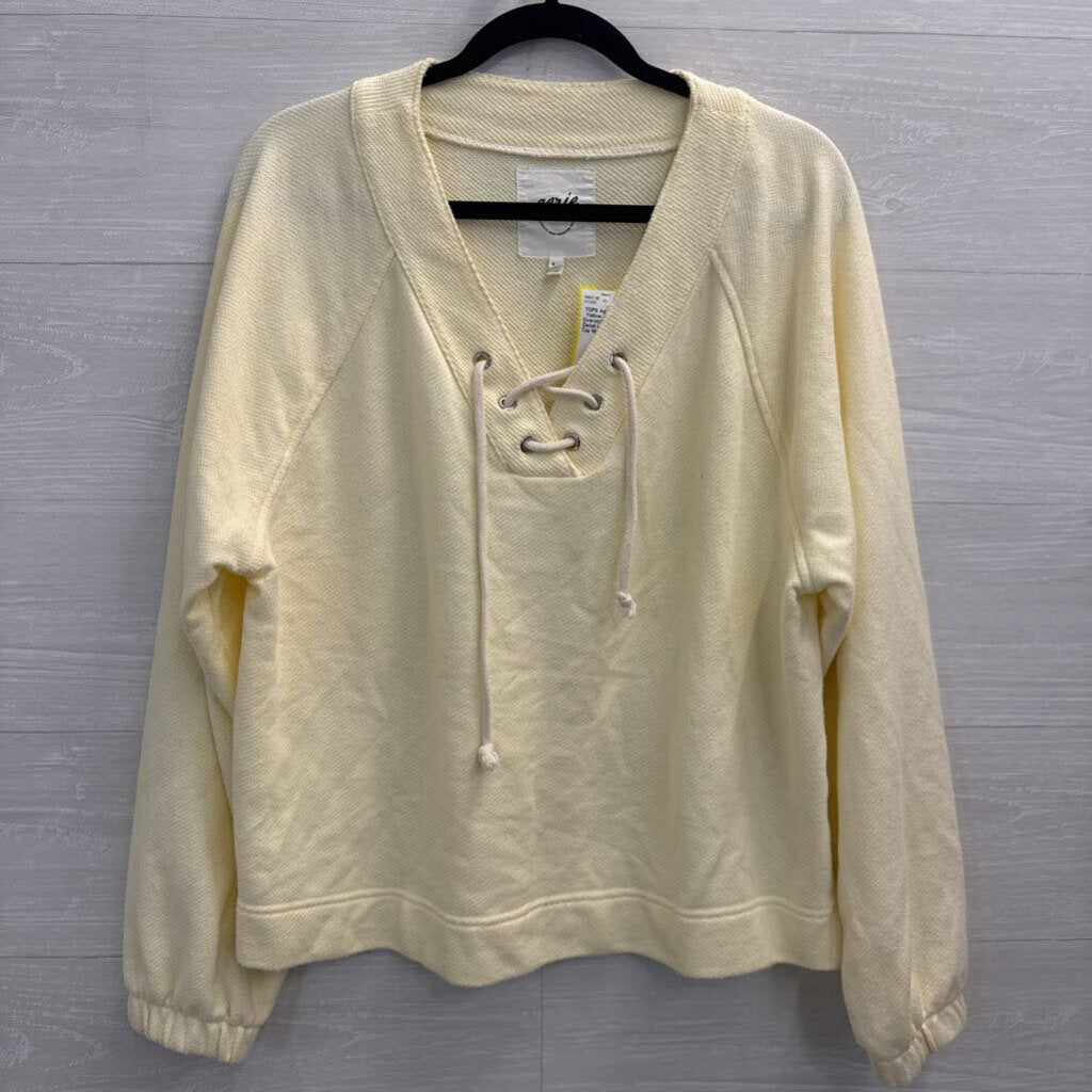 Aerie Yellow Textured Oversized Lace Up Detail Long Sleeve Top Medium