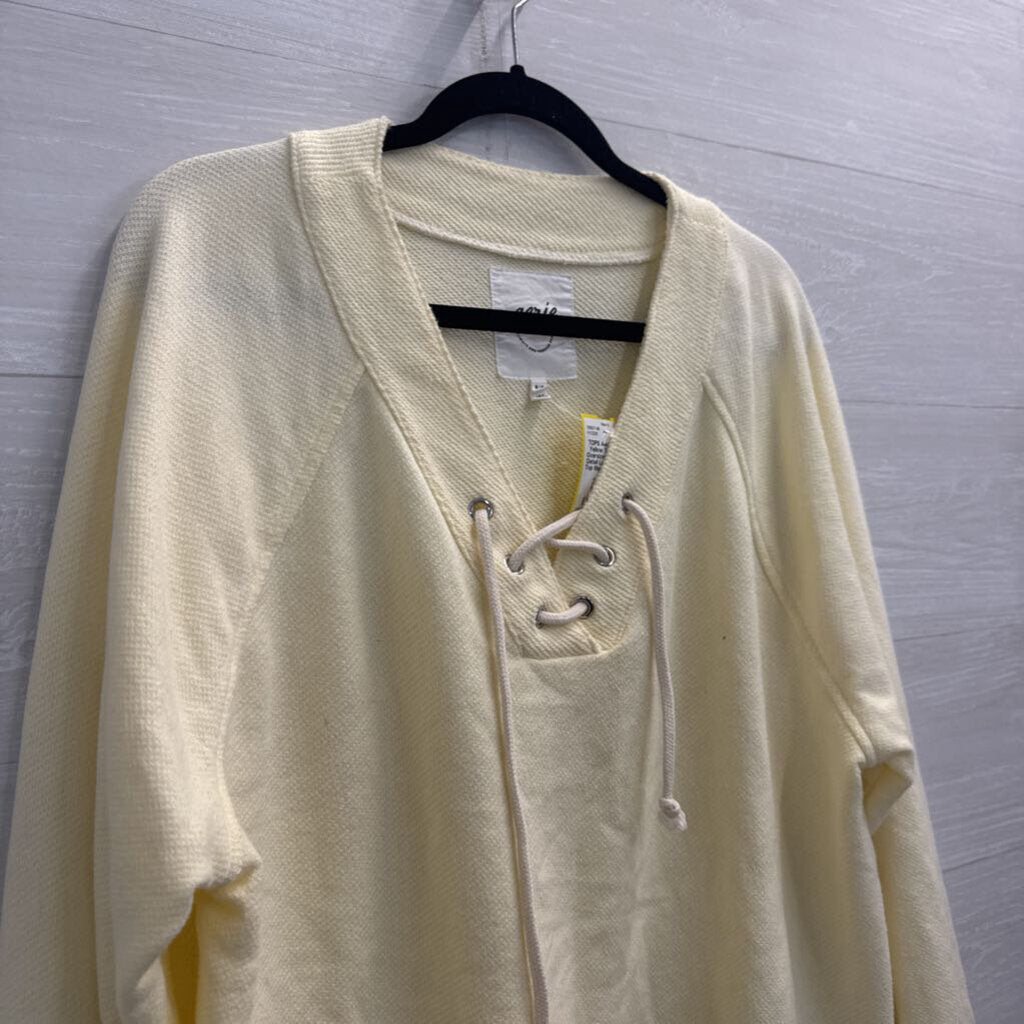 Aerie Yellow Textured Oversized Lace Up Detail Long Sleeve Top Medium