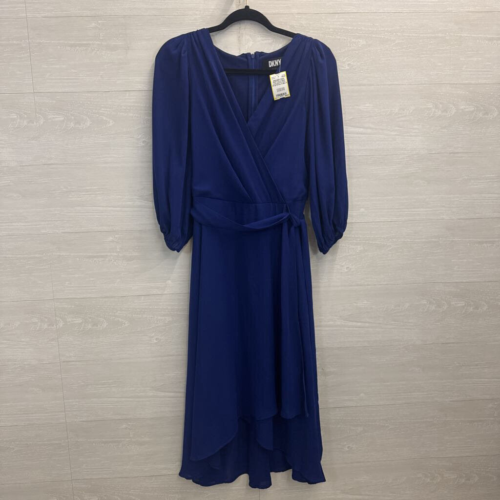 DKNY Royal Blue Long Sleeve Faux Wrap Dress 6