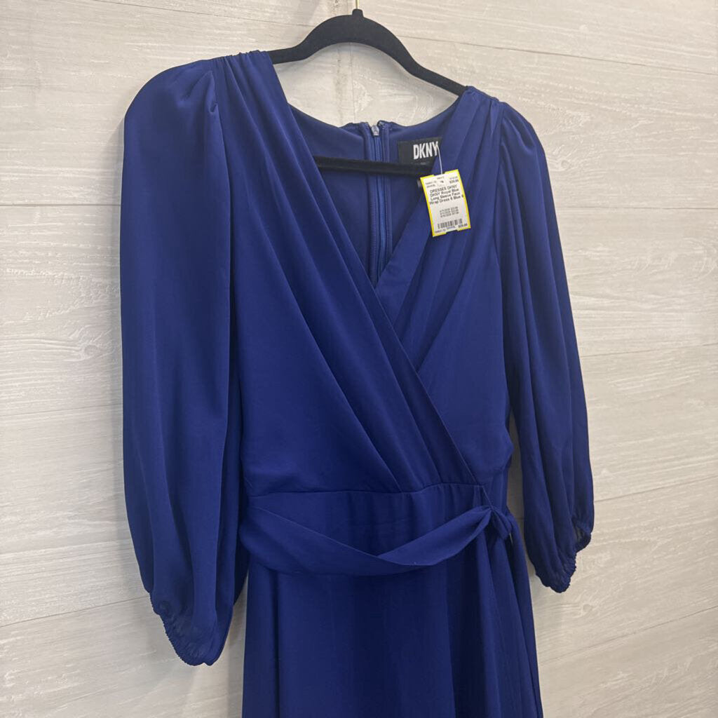 DKNY Royal Blue Long Sleeve Faux Wrap Dress 6