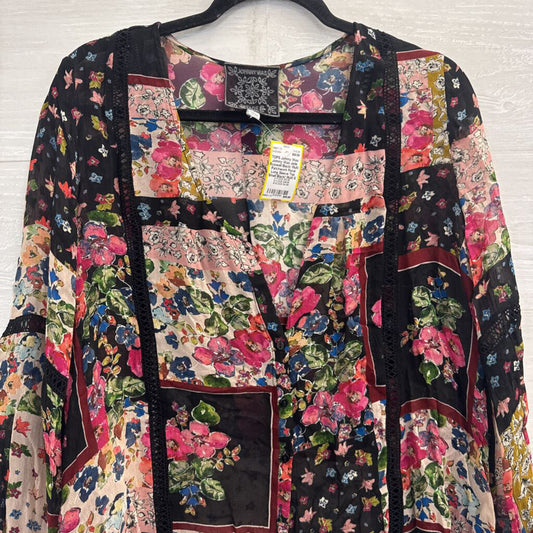 Johnny Was Jade Roswell Black/ Multi Patchwork Floral Long Sleeve Top Small