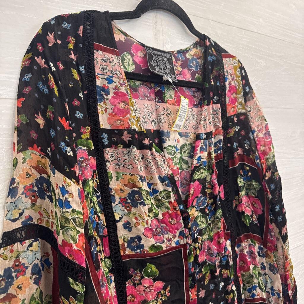 Johnny Was Jade Roswell Black/ Multi Patchwork Floral Long Sleeve Top Small