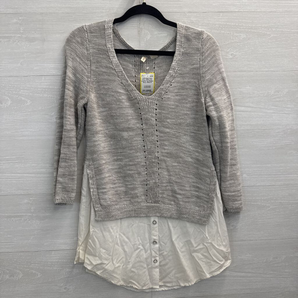 Moth Grey/ White Knit Layered Top Medium